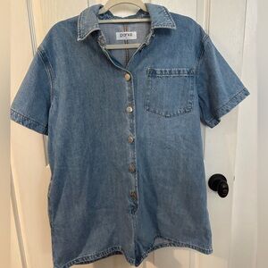 Parke Denim Light Wash Short Sleeve Blue Denim Romper, Size Large